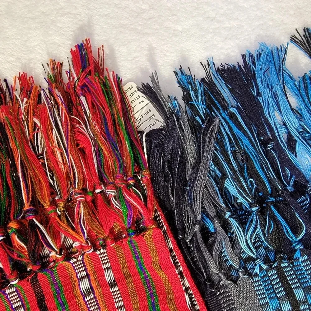 NWT Pair Set Of 2 Colorful Knit Fringed Scarves Pashminas Blue Red 19